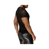 Koszulka H071 Leopard flock v-neck t-shirt M Noir Handmade