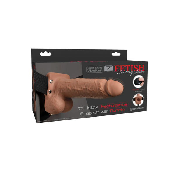  Fetish Fantasy Series 7" Hollow Strap-On with Remote Tan