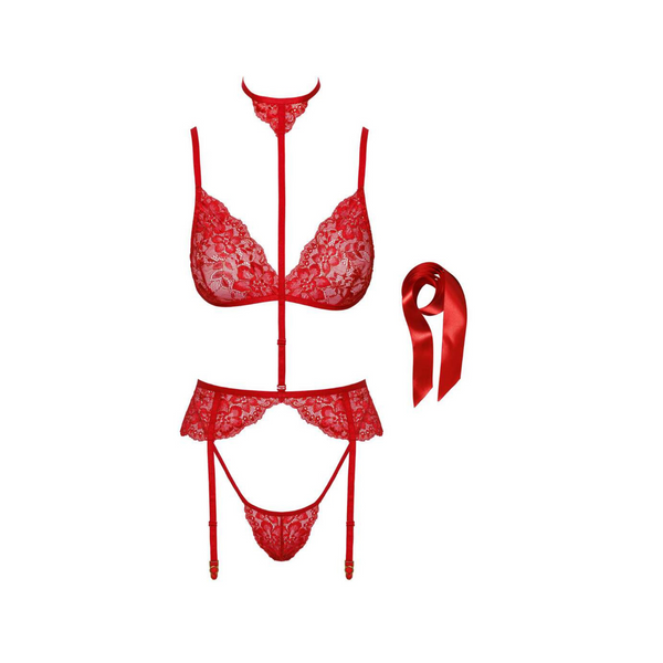 Комплект білизни KISS243 Bondage Kiss Set Red L/XL Noir Handmade