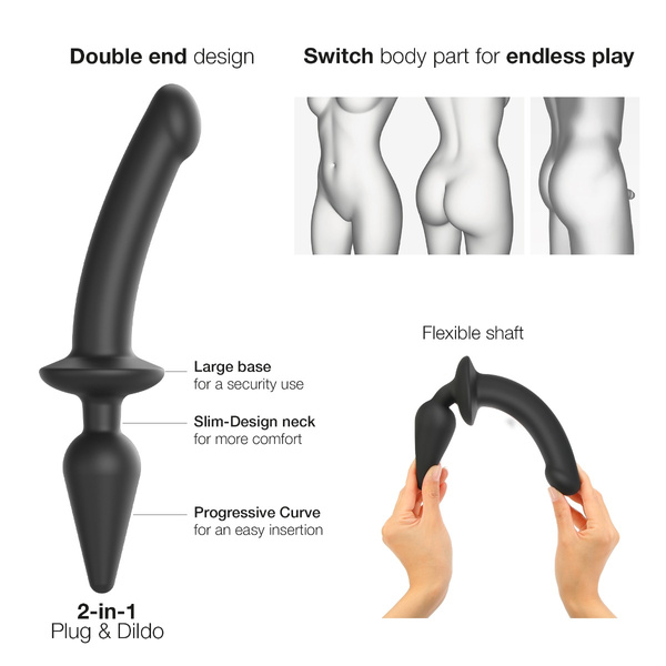 Dustronne dildo-korek Strap-on-me Switch Plug-in Semi-realistic Dildo Black S