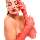 Rękawiczki Z Cyrkoniami Starlet Gloves Red/Rhinestones Kinky Diva