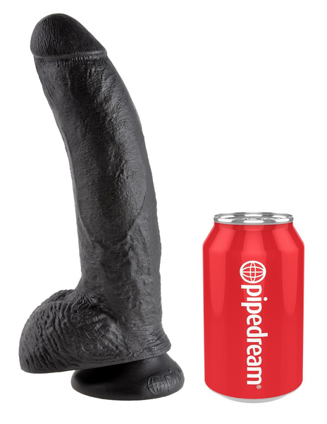 9' Cock With Balls Black Dildo Z Jądrami Czarne 23Cm King Cock