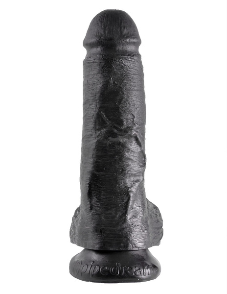 8' Cock With Balls Black Dildo Z Jądrami Czarne 20Cm King Cock