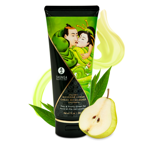 Jadalny Krem Do Masażu O Smaku Gruszki I Zielonej Herbaty Kissable Massage Cream Pear & Exotic Green Tea 200 Ml Shunga