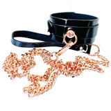 Zestaw High Gloss O-Ring Collar+Leash Black/Rose Gold Kinky Diva