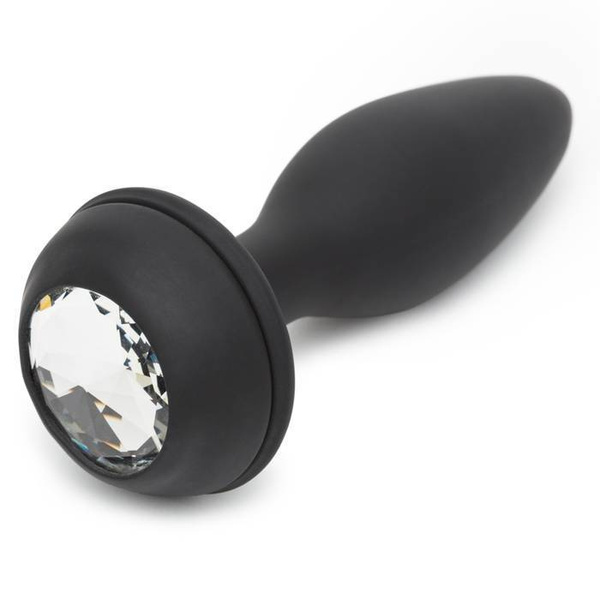 Вібруюча пробка з хвостиком і кристалом Vibrating Butt Plug Black Medium Happy Rabbit