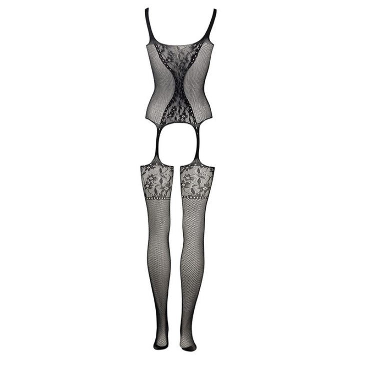 Le Désir Fishnet and Lace Bodystocking Black 022 OS