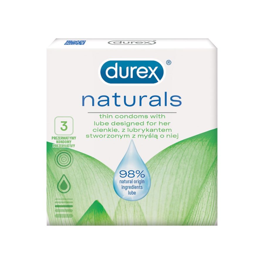 Cienkie prezerwatywy z naturalnym lubrykantem Durex Naturals 3szt