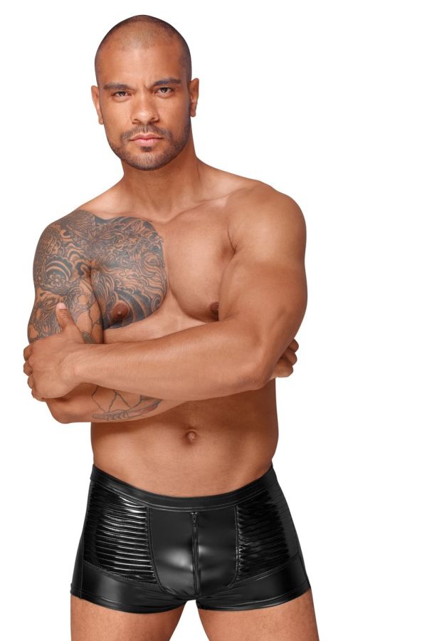 Spodenki męskie Noir Handmade H054 Powerwetlook men's shorts with decorative PVC pleats