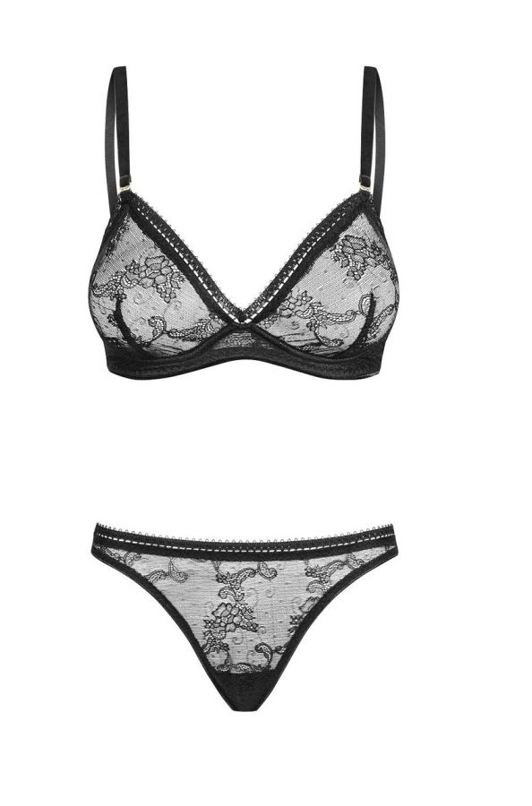 Koronkowy zestaw Noir Handmade Petitenoir Set out of plunge underwired bra and thong