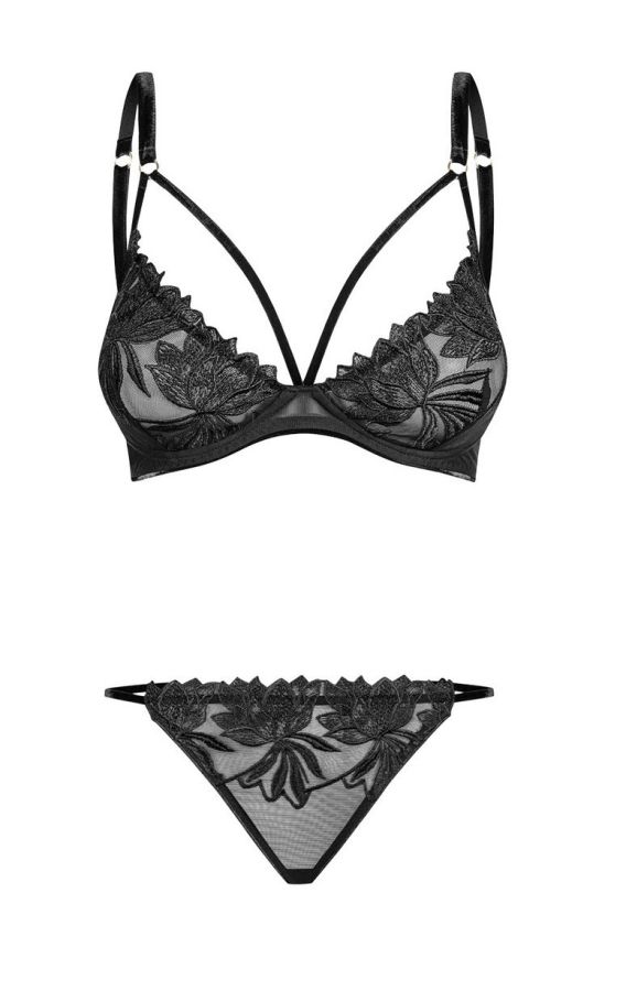 Zestaw z paskami Noir Handmade Petitenoir Set ouf of plunge underwired bra with embroidery and brief