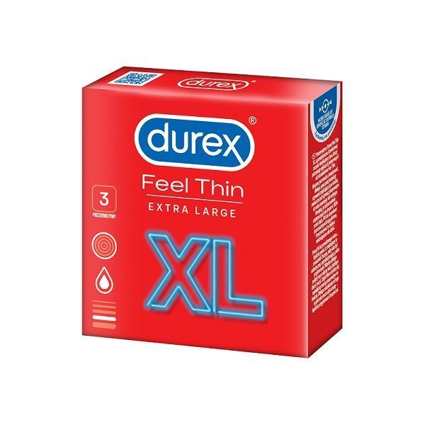 Cienkie prezerwatywy lateksowe o większym rozmiarze Durex Feel Thin XL 3 szt.