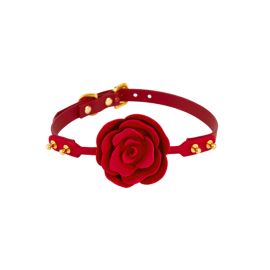 Silikonowy knebel w kształcie róży z czerwonymi paskami Zalo & Upko Rose Ball Gag Red Straps