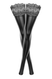 Pończochy a'la gumowe Noir Handmade F135 Powerwetlook stockings with siliconed lace