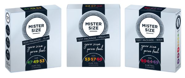 Zestaw 3 prezerwatyw o różnej średnicy Mister.Size Testbox 53-57-60 3 Condoms 
