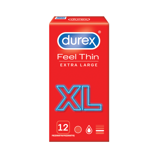 Cienkie prezerwatywy lateksowe o większym rozmiarze Durex Feel Thin XL 12 szt.