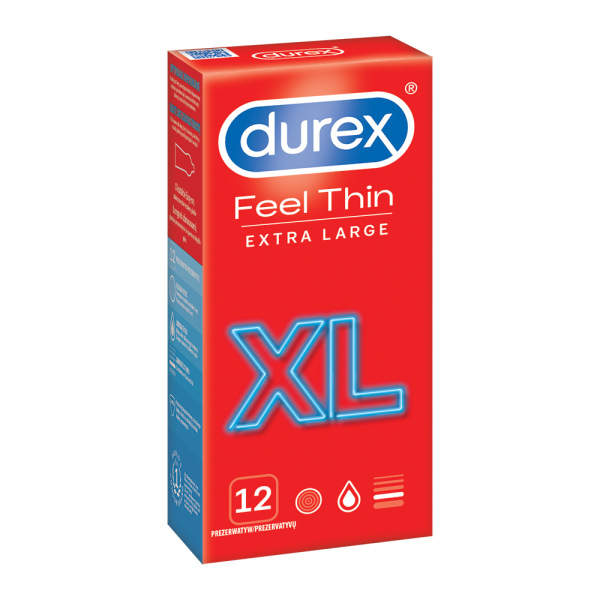 Cienkie prezerwatywy lateksowe o większym rozmiarze Durex Feel Thin XL 12 szt.