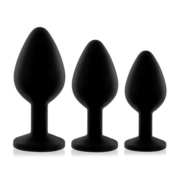 Zestaw silikonowych korków analnych z kryształkiem Rianne S Booty Plug Luxury Set 3 plugs Black
