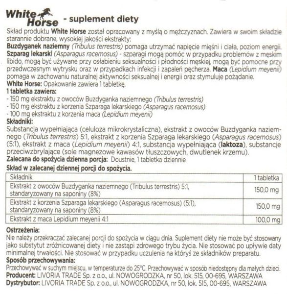 Suplement diety ułatwiający erekcję White Horse 1 tabletka