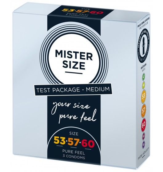Zestaw 3 prezerwatyw o różnej średnicy Mister.Size Testbox 53-57-60 3 Condoms 