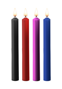 Teasing Wax Candles Large 4-Pack Mixed Color - Wielokolorowy Zestaw Długich Świec Do Bdsm Ouch! by Shots