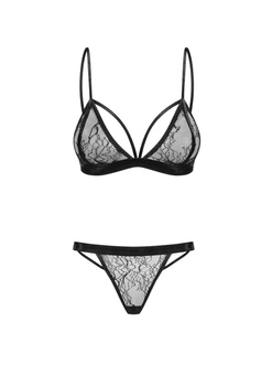 Petitenoir Set Out Of Lace Bralette And Thong S Noir Handmade