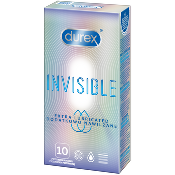 Prezerwatywy Lateksowe Supercienkie Dodatkowo Nawilżane Invisible Extra Lubricated 10 Szt. Durex