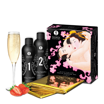 Zestaw żeli do masażu o zapachu szampana z truskawkami Shunga Strawberry & Champagne 2 x 250 ml