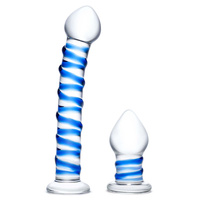 Zestaw Szklane Dildo I Szklana Zatyczka Double Penetration S Swirly Dildo & Butt Plug Set 2 Pcs Glas