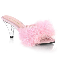 Klapeczki na szpilce Belle-301F Baby Pink Pu-Fur / Clear 9 (40) Pleaser