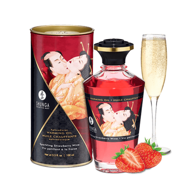 Jadalny olejek rozgrzewający do miejsc intymnych o smaku szampana z truskawkami Shunga Aphrodisiac Warming Oil Sparkling Strawberry Wine 100ml