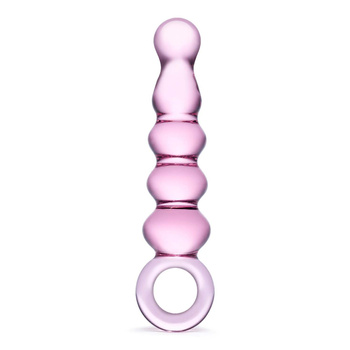 Różowe szklane dildo z uchwytem Glas Quintessence Beaded Glass Anal Slider