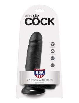 7' Cock With Balls Black Dildo Z Jądrami Czarne 18Cm King Cock