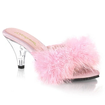 Klapeczki na szpilce Belle-301F Baby Pink Pu-Fur / Clear 7 (37,5) Pleaser