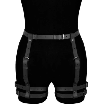 Чорна шкіряна упряжка на стегна Amelia Karess