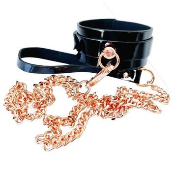 Набір High Gloss O-Ring Collar+Leash Black/Rose Gold Kinky Diva